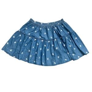 Draper James NWT 2X Chambray Embroidered Tiered A Line Skirt Blue Elastic Waist